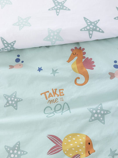 Nima Sheet Set Single Cotton Me To The Sea Turquoise, White 170x255cm 3pcs