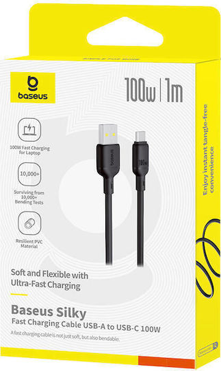 Baseus Silky Series Редовна USB 2.0 Кабел USB-C мъжки - USB-A мъжки 100W Черен 1м (P10377703113-00)