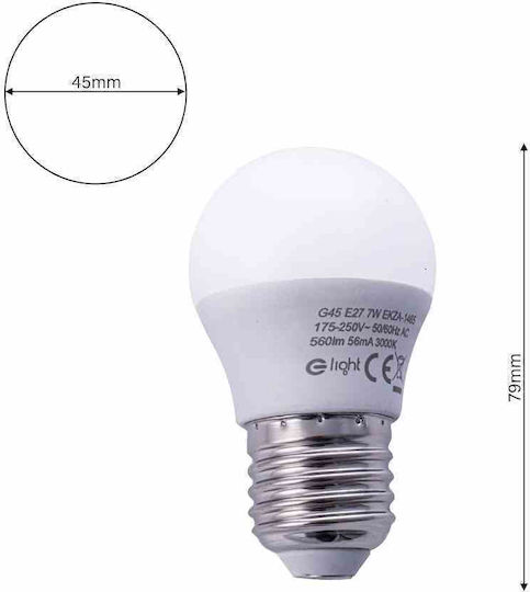 Eko Light Λάμπα LED 7W για Ντουί E27 και Σχήμα G45 Θερμό Λευκό