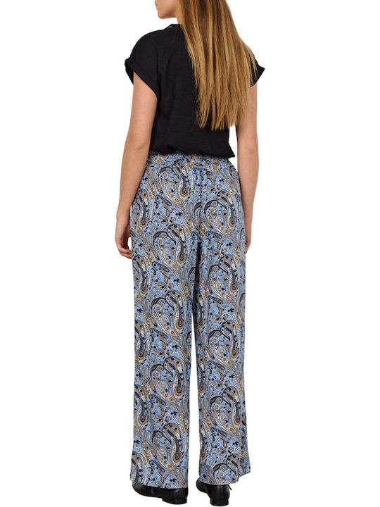 Soya Concept Women's High Waist Fabric Palazzo Pants with Elastic Sky Blue