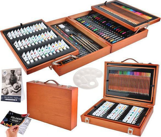 Maaleo Painting Set in Case Colouring Set 174 pieces with Wooden Carrying Case Brown 44.5x31x9.6 cm. 44.5x31cm 174pcs