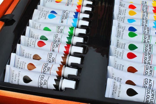 Maaleo Painting Set in Case Colouring Set 174 pieces with Wooden Carrying Case Brown 44.5x31x9.6 cm. 44.5x31cm 174pcs
