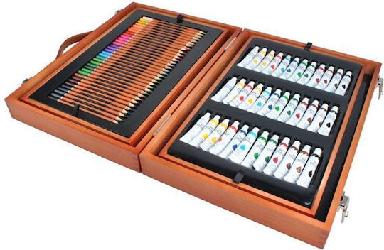 Maaleo Painting Set in Case Colouring Set 174 pieces with Wooden Carrying Case Brown 44.5x31x9.6 cm. 44.5x31cm 174pcs