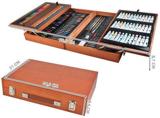 Maaleo Painting Set in Case Colouring Set 174 pieces with Wooden Carrying Case Brown 44.5x31x9.6 cm. 44.5x31cm 174pcs