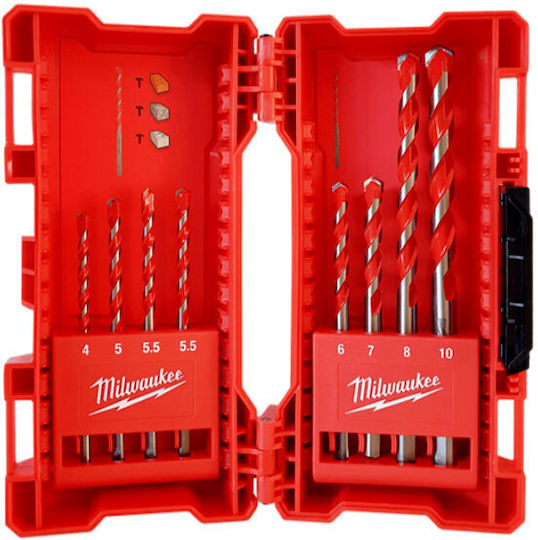 Milwaukee Set of 8 Diamond Drills Carbide with Triangular Shank for Masonry