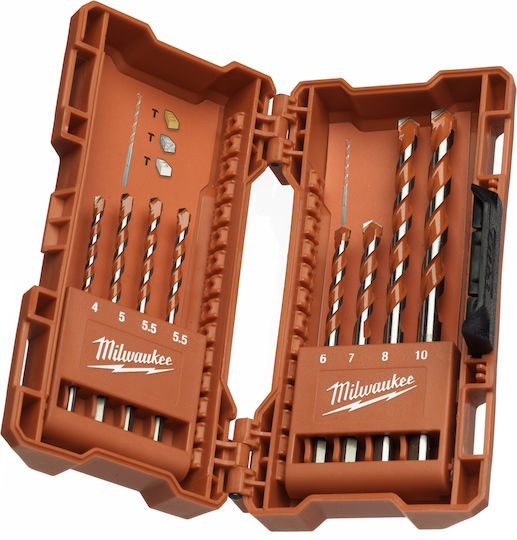 Milwaukee Set of 8 Diamond Drills Carbide with Triangular Shank for Masonry