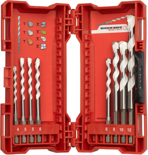 Milwaukee Shockwave Set of 8 Diamond Drills Carbide with Hexagonal Shank for Metal, Wood, Masonry, Glass and Tiles
