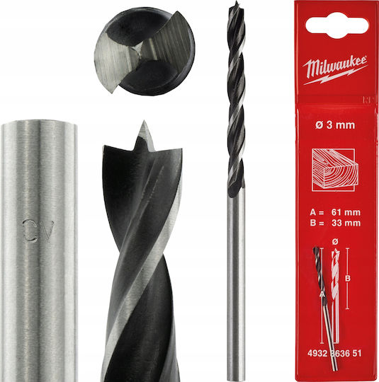 Milwaukee Drill with Cylindrical Shank for Wood 3x33mm
