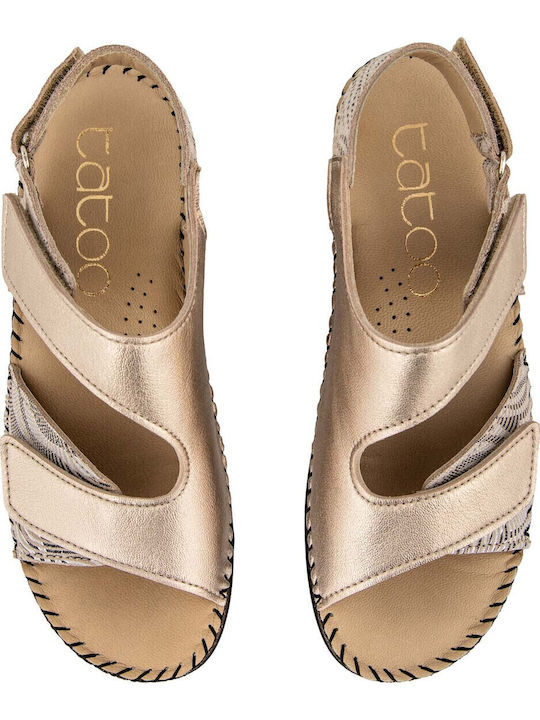 Leather Women's Flat Sandals in Gold Color