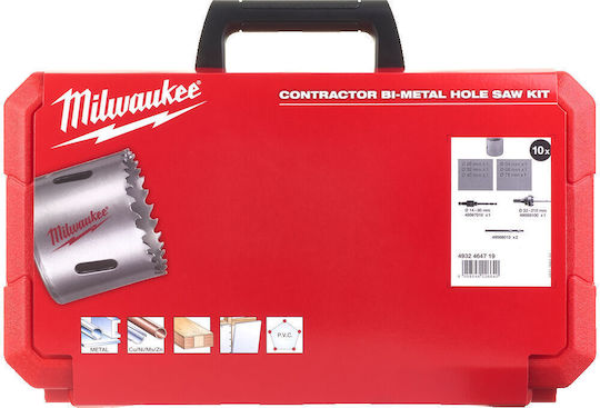 Milwaukee Σετ Ποτηροπρίονα Contractor HSS με Διάμετρο από 25mm έως 76mm για Ξύλο και Μέταλλο