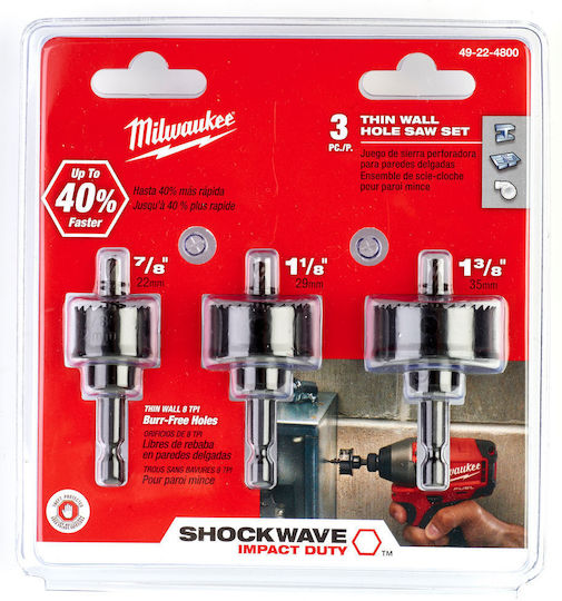 Milwaukee Σετ Ποτηροπρίονα Shockwave με Διάμετρο από 22mm έως 35mm για Μέταλλο