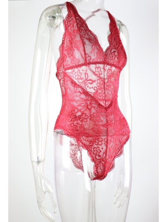 Women's Sexy Lingerie Lace Hollow Out Temptation Bodysuits Deep V Neck Lingerie Size S Red