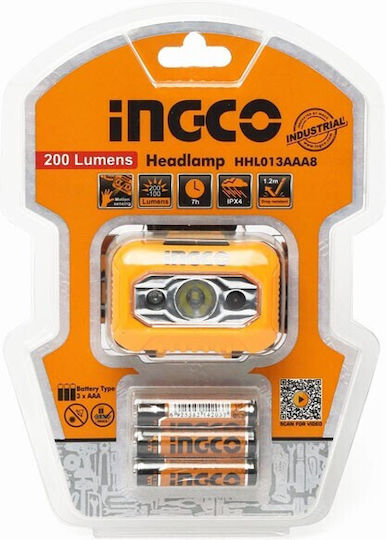 Ingco Φακός Κεφαλής LED IPX4 με Μέγιστη Φωτεινότητα 200lm