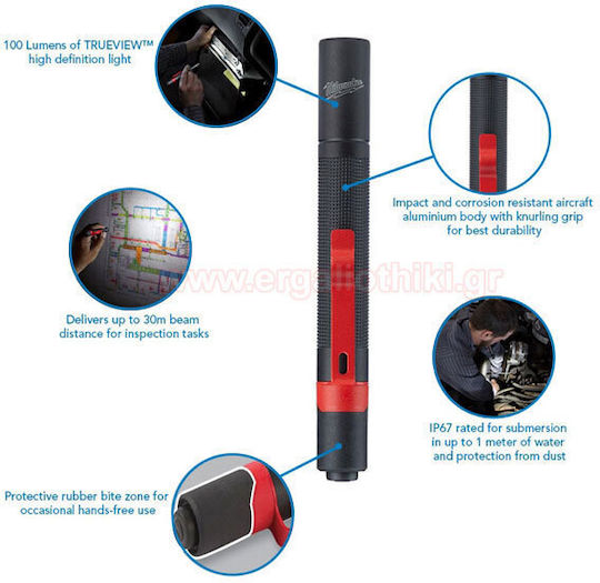 Milwaukee Φακός LED IP67 με Μέγιστη Φωτεινότητα 100lm IPL-Led Pen Light