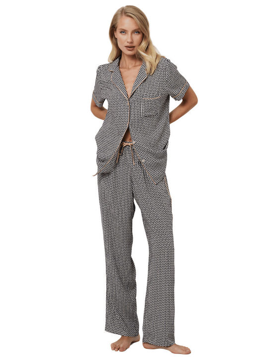 Aruelle Summer Women's Pyjama Set Ecru-black
