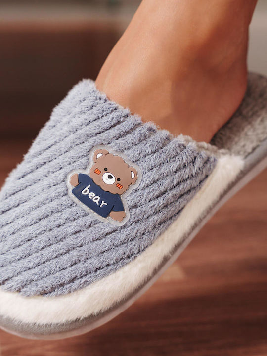Grey Cozy Soft Bear Slippers