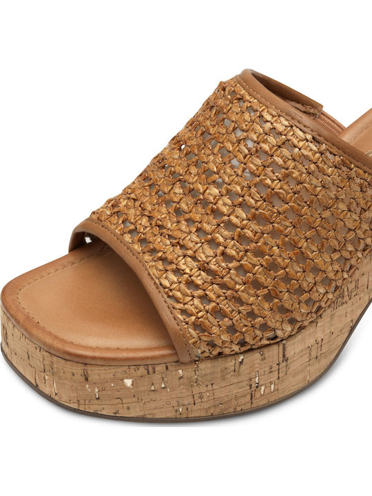 Leather Mules with Chunky Heel in Tabac Brown Color