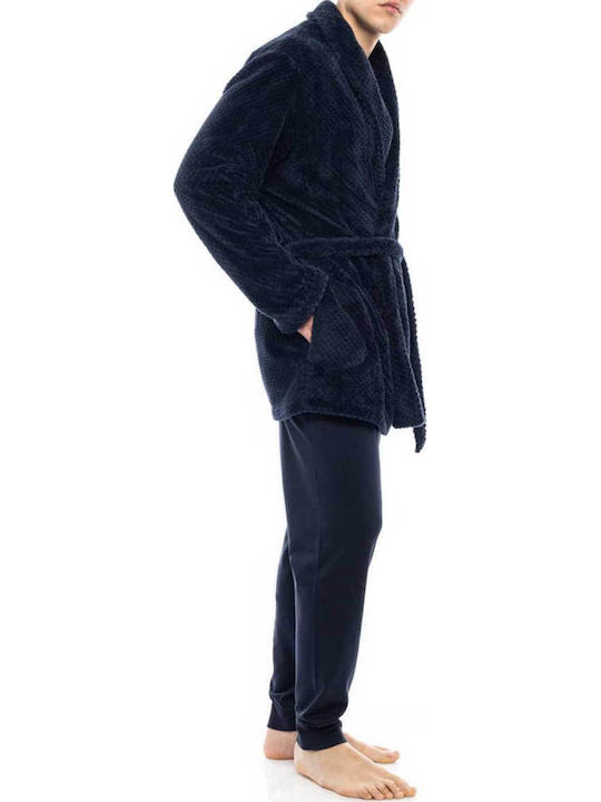 Ulisse Winter Herren-Robe Vlies Yacht Blue
