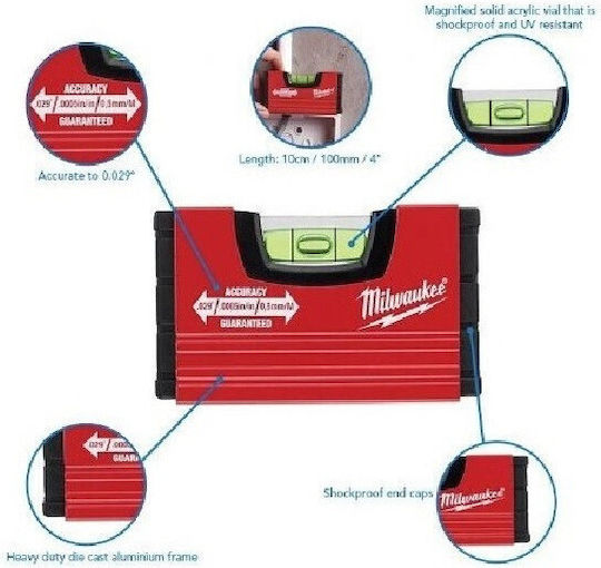 Milwaukee Minibox Spirit Level Aluminum 10cm with 1 Eye