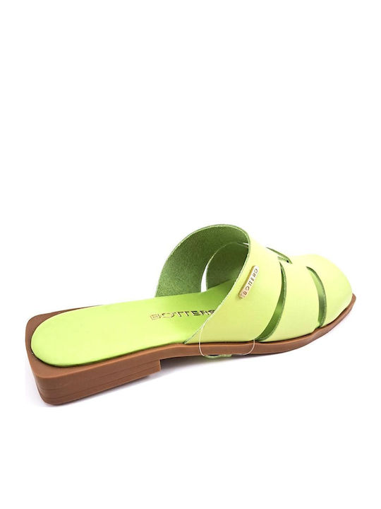 Leather Women's Flat Sandals in Green Color