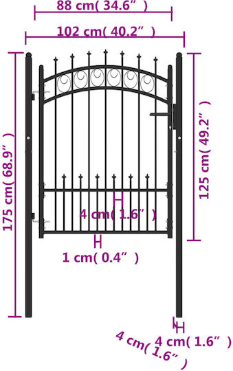 vidaXL Fencing Gate with Spikes Black Steel Metal Fence Gate with Spears in Black Color 1.25x1.0m
