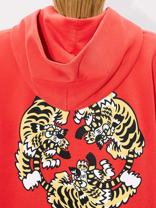 Long Women's Sweatshirt with Hood Red