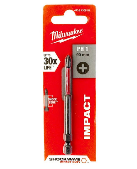 Milwaukee Shockwave Screwdriver Bit Cross with Size PH1