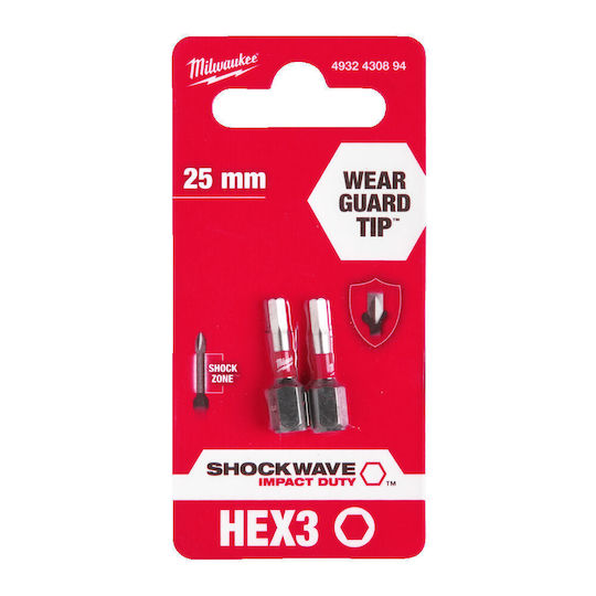 Milwaukee 4932430894 Μυτες Shockwave Allen 3x25mm Set 2τμχ Mw