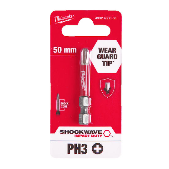 Milwaukee Schraubendreher-Bit Kreuz mit Größe PH3 Shockwave
