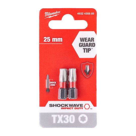Milwaukee Σετ 2 Μύτες Κατσαβιδιού Torx / Αστέρι Shockwave