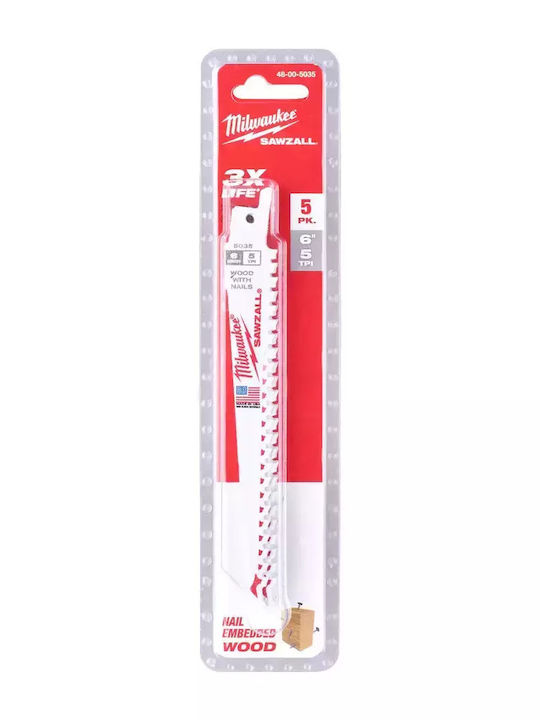 Milwaukee Thin Kerf Jig Saw Blade for Wood 150mm 5pcs 48005035