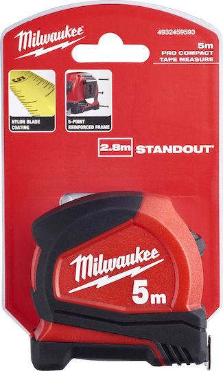 Milwaukee Maßband mit automatischem Rücklauf und Magnet 25mm x 5m