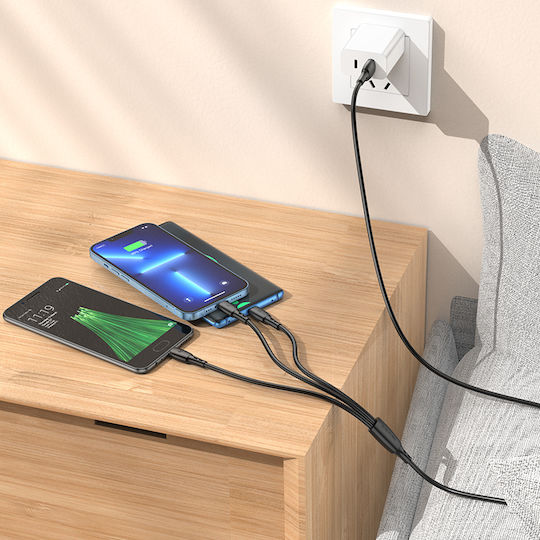 Borofone USB to Lightning / Type-C / micro USB Cable 2A Μαύρο 1m