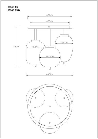 Globo Lighting Blacky Πλαφονιέρα Οροφής 46εκ. Μαύρη με Ντουί E14