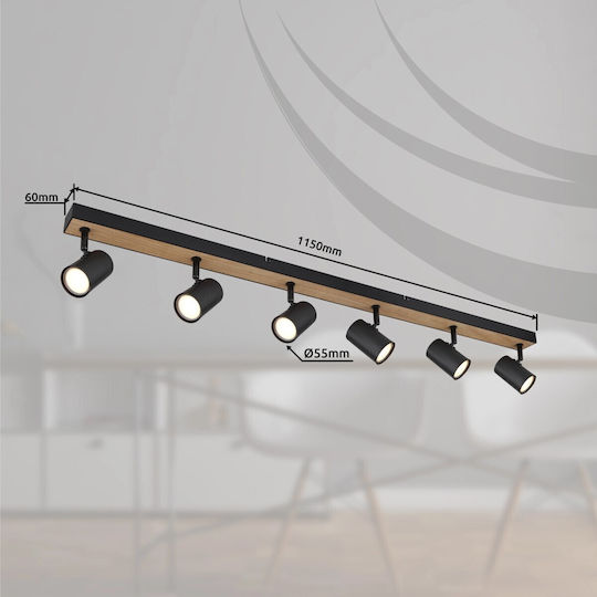 Globo Lighting Spot mit 6 Lichtern und mit Fassung GU10 in Schwarz Farbe