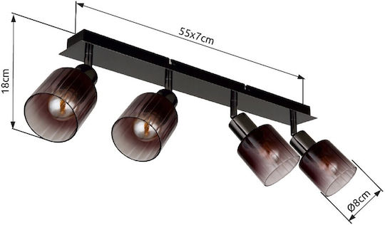Globo Lighting Spot with 4 Lights and with Socket E14 in Copper Color