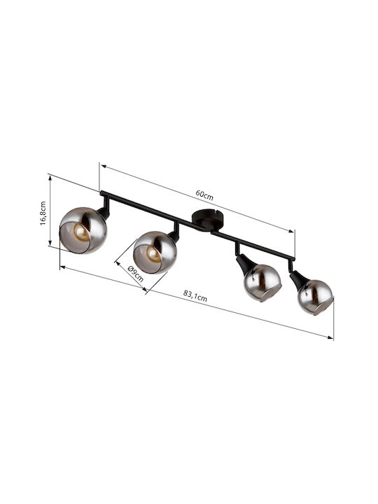 Globo Lighting Spot with 4 Lights and with Socket E14 in Black Color