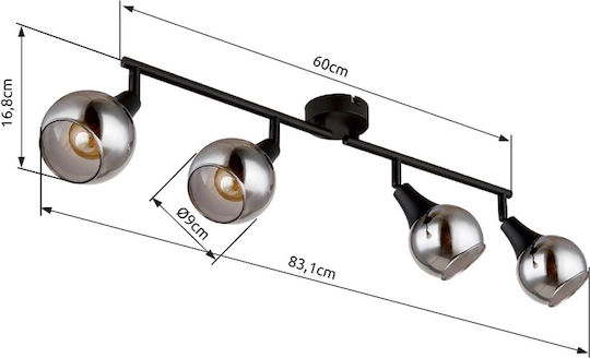 Globo Lighting Spot with 4 Lights and with Socket E14 in Black Color