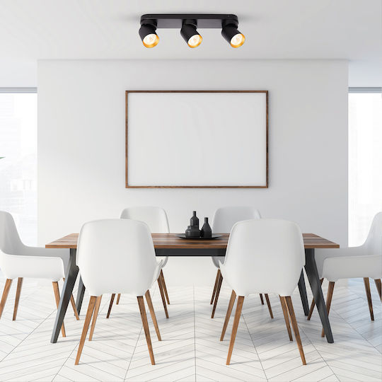 Eko Light Andy Dreifach Spot mit Fassung GU10 in Schwarz Farbe