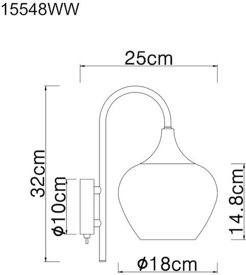 Globo Lighting Leuchte Wand mit Fassung E27 und Schalter Weiß 18x32cm
