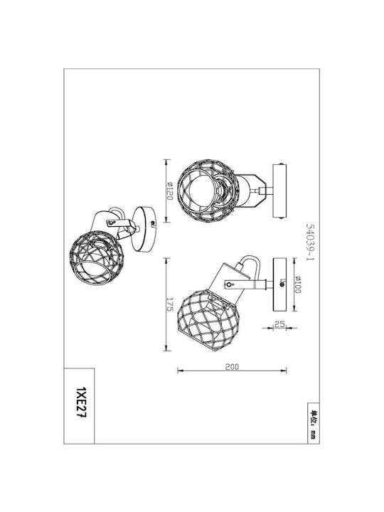 Globo Lighting Lamp Wall with Socket E27 and Switch Black 12x17.5cm