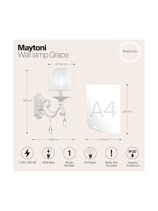 Maytoni Grace Φωτιστικό Τοίχου Λευκό 12x27x12εκ. Maytoni Grace Φωτιστικό Τοίχου Λευκό 12x27x12εκ.