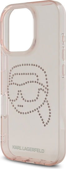 Karl Lagerfeld Iml Rhinestones S K Head Umschlag Rückseite Gehärtetes Glas Rosa (iPhone 17 Pro / iPhone 16 Pro)