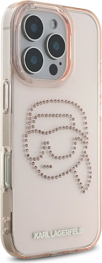 Karl Lagerfeld Iml Rhinestones S K Head Umschlag Rückseite Gehärtetes Glas Rosa (iPhone 17 Pro / iPhone 16 Pro)
