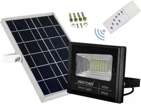 Jortan Στεγανός Ηλιακός Προβολέας LED 50W Ψυχρό Λευκό 6500K με Τηλεχειριστήριο IP66