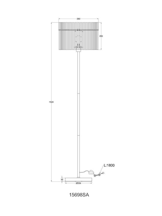 Globo Lighting Floor Lamp H152xW38cm. with Socket for Bulb E27 Black