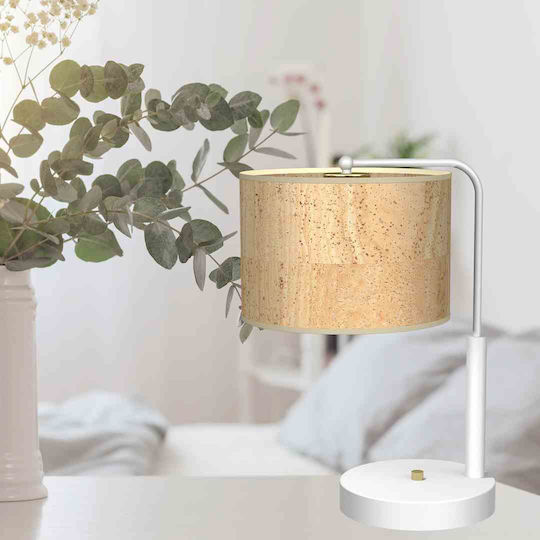 Eko Light Cork Метална Настолна лампа за Цокъл E27 с Бежов Абажур и Бяла Основа