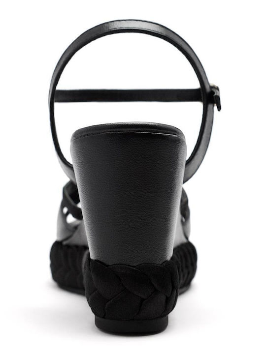 Women's Leather Ankle Strap Platforms Black
