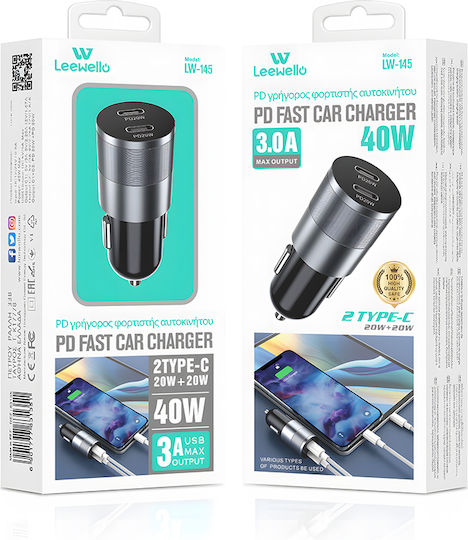 Leewello Auto-Ladegerät 40W 0.8A Schnellladung mit Anschlüssen: 2xType-C