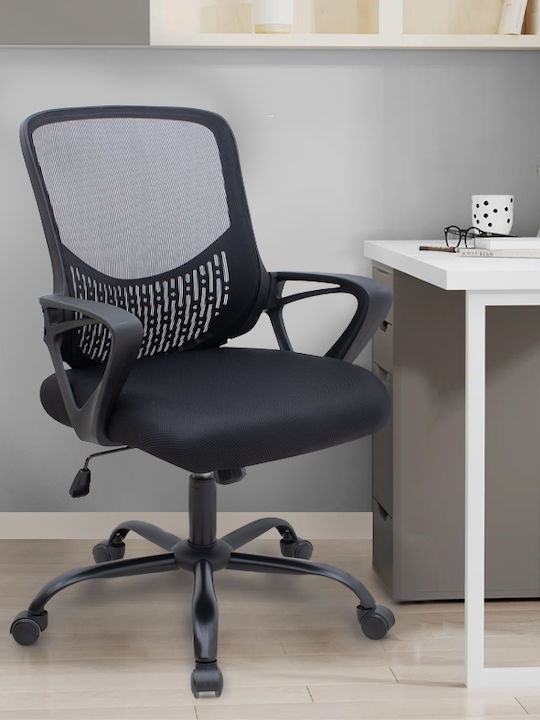 Stuhl Büro mit Neigung und Verstellbaren Armen Freda Black Velvet-Black Metal Megapap
